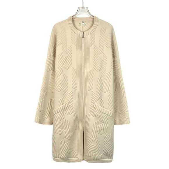 Hermès Cream Virgin Wool Zipper Knit Coat - Diamond Patterned Made In Italy Size - Picture 1 of 8